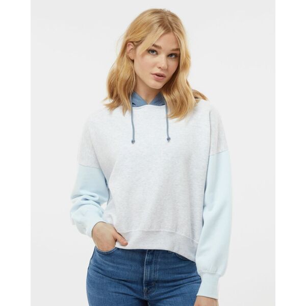 Women's Sueded Fleece Colorblocked Crop Hooded Sweatshirt Thumbnail
