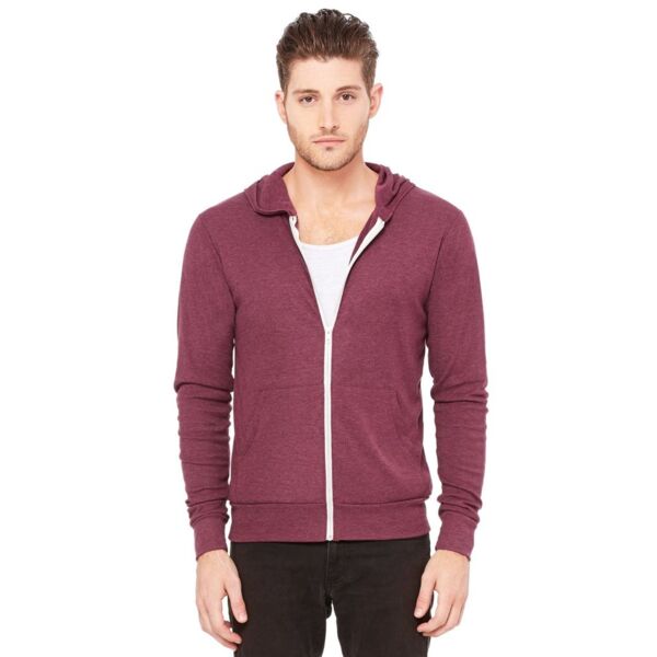 Unisex Triblend Lightweight Full-Zip Hooded Long Sleeve Tee Thumbnail