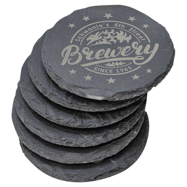 4" Round Slate Coaster Set-6 Piece Thumbnail